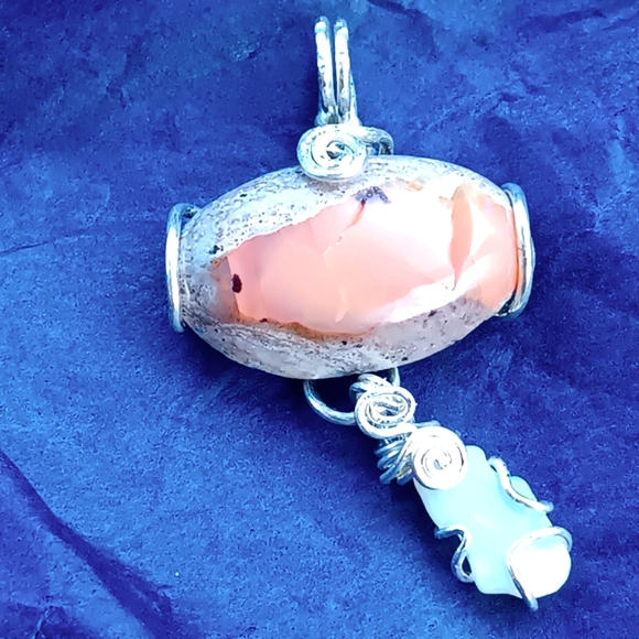 Mexican Cantera And Australian Opal Pendant Sterling Silver Eye - Picture 5 of 16